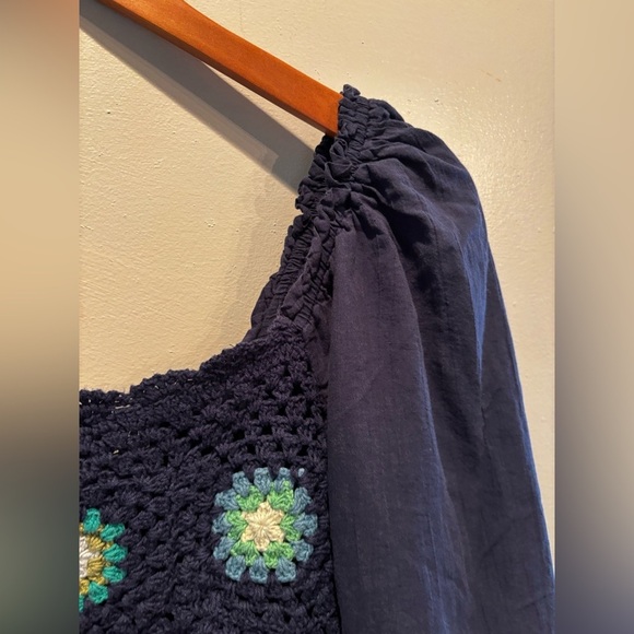 Aerie Navy Crochet Floral Women's Top large cottage core boho euro summer - Picture 5 of 10